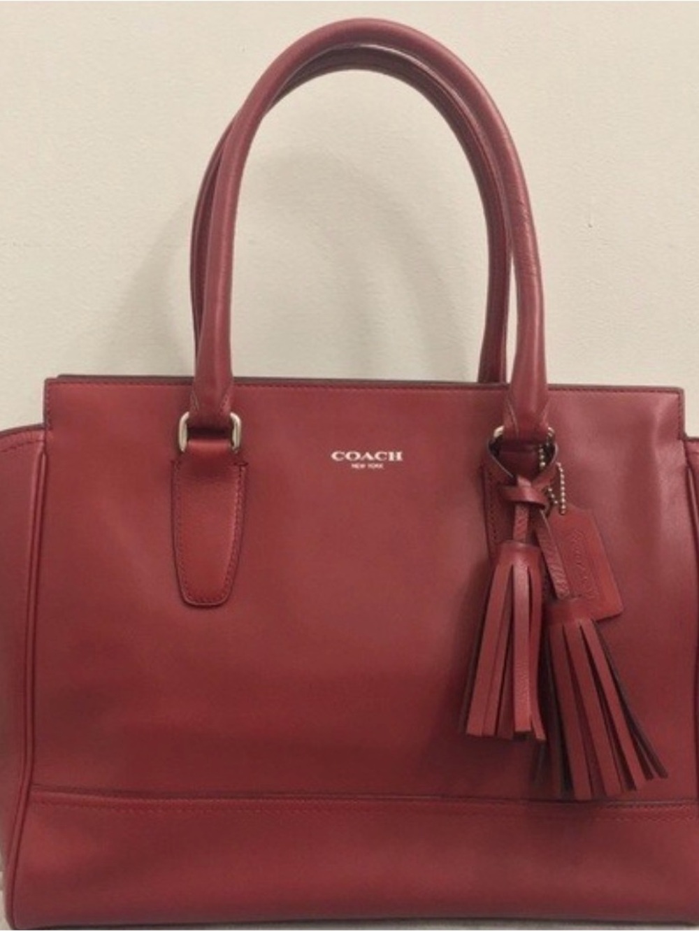 Coach Red Leather Satchel with Tassel Detail